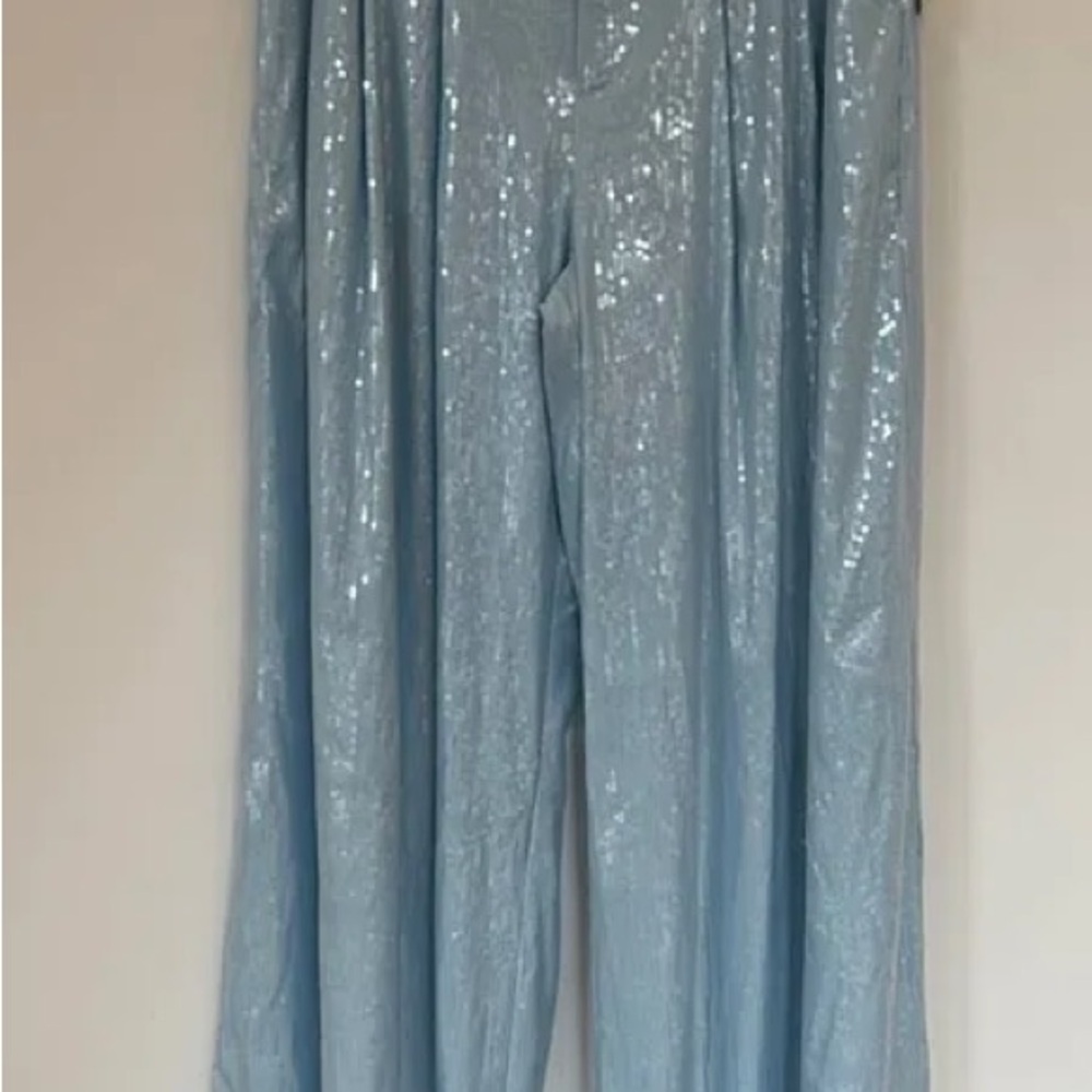 ‼️WOW‼️Anthropologie Light 🩵💙Blue SEQUENCE Wide Leg Pants‼️ - Picture 4 of 16